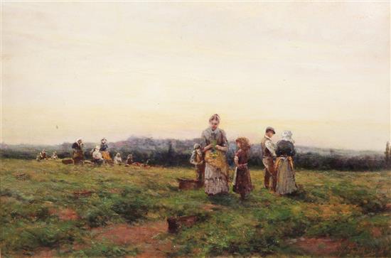 Henry John Yeend King (1855-1924) Figures returning from the fields at sunset, 11 x 16in.